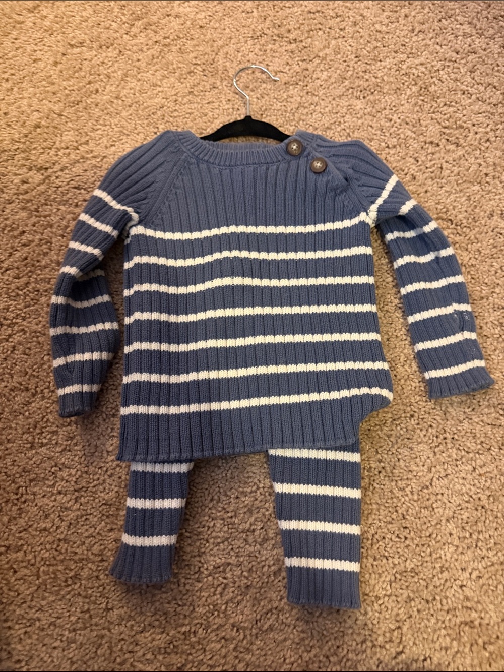 OshKosh B'gosh Blue & White Ribbed Knit Striped Sweater Set